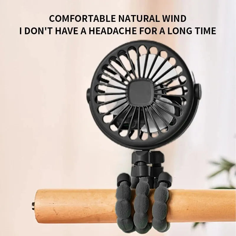 Neuer multifunktionaler Kinderwagen-Mini-Ventilator – Tragbarer USB-ladbarer Kleiner Ventilator – Handyhalter – Outdoor-Handventilator im Oktopus-Design