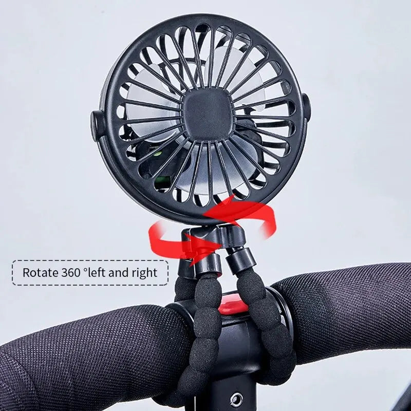 Neuer multifunktionaler Kinderwagen-Mini-Ventilator – Tragbarer USB-ladbarer Kleiner Ventilator – Handyhalter – Outdoor-Handventilator im Oktopus-Design