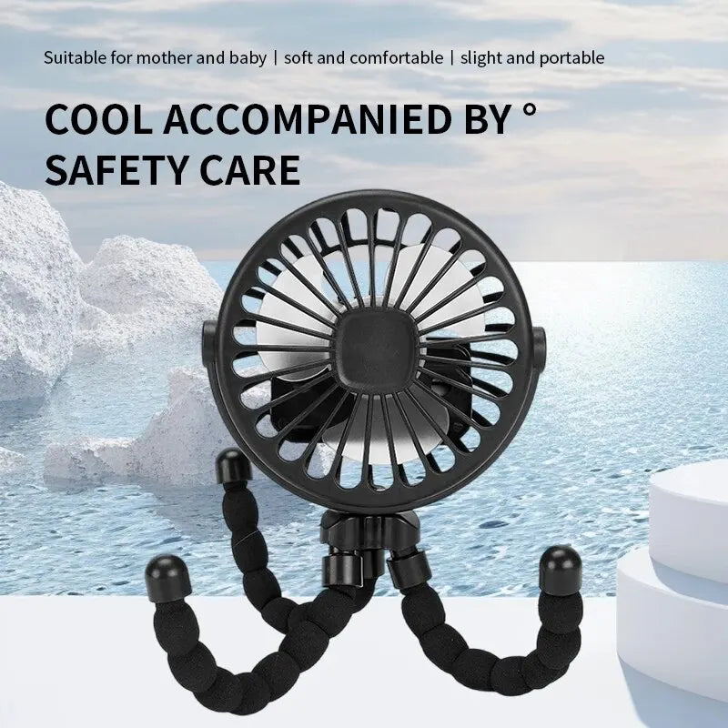 Neuer multifunktionaler Kinderwagen-Mini-Ventilator – Tragbarer USB-ladbarer Kleiner Ventilator – Handyhalter – Outdoor-Handventilator im Oktopus-Design