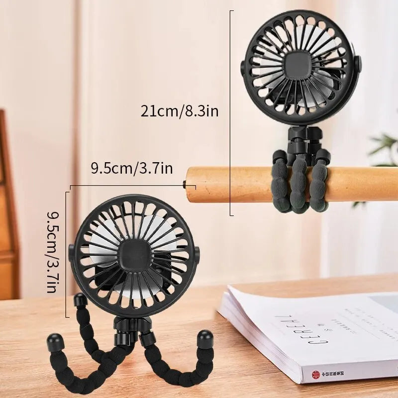 Neuer multifunktionaler Kinderwagen-Mini-Ventilator – Tragbarer USB-ladbarer Kleiner Ventilator – Handyhalter – Outdoor-Handventilator im Oktopus-Design
